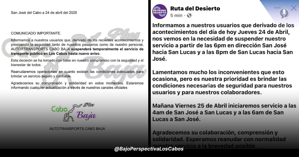 Comunidados sobre suspensión de transporte público por ataques