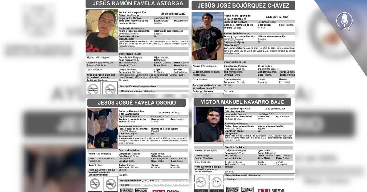 Cédula de busqueda de 4 jóvenes