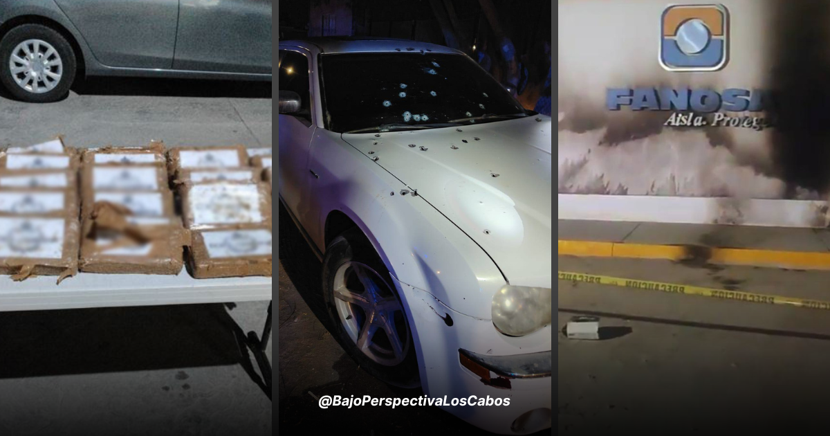 imagen con decomiso de droga, carro baleado y empresa incendiada