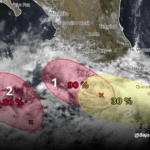 Gráfico sobre tres bajas presiones en el oceano pacífico