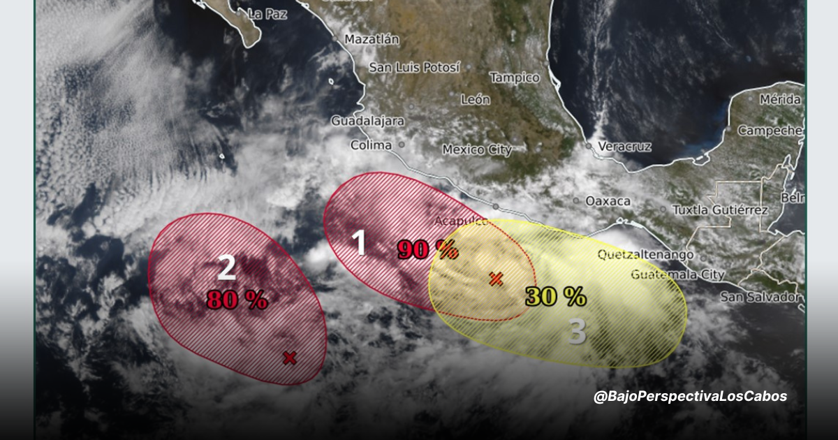Gráfico sobre tres bajas presiones en el oceano pacífico