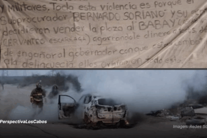 Narco manta y auto quemado