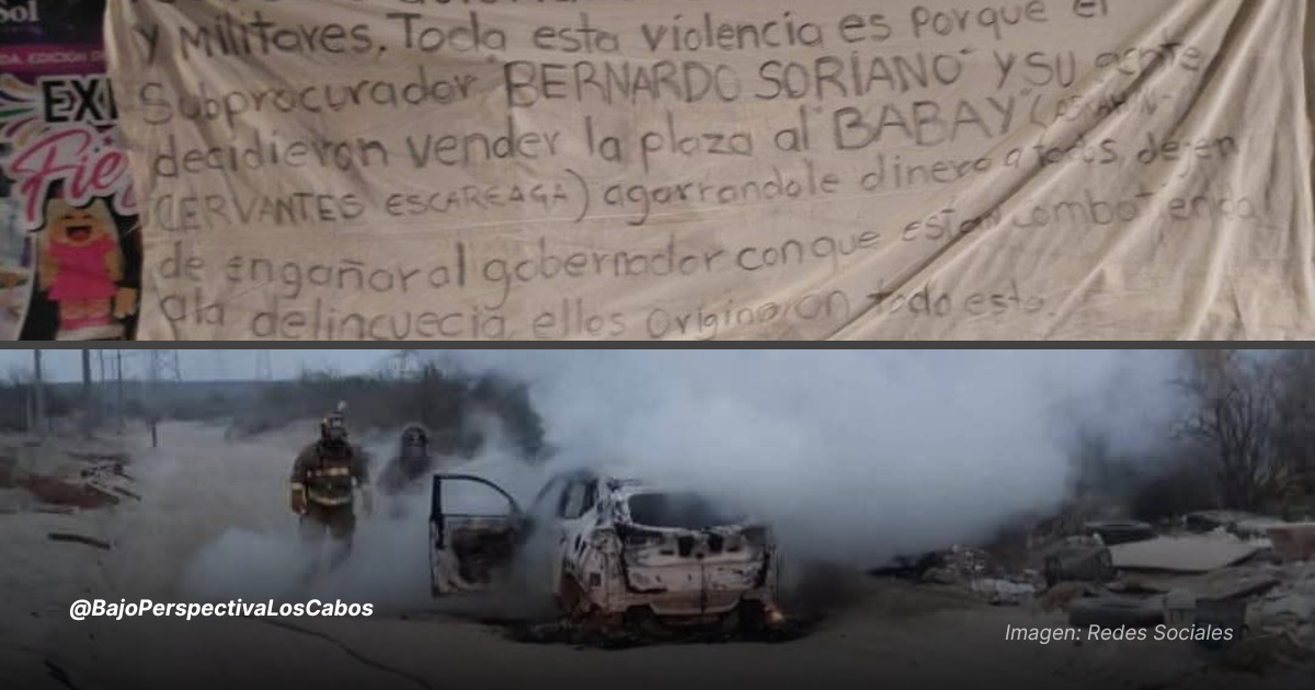 Narco manta y auto quemado