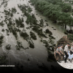 Oficiales cargando cuerpo tras inundaciones en Texas