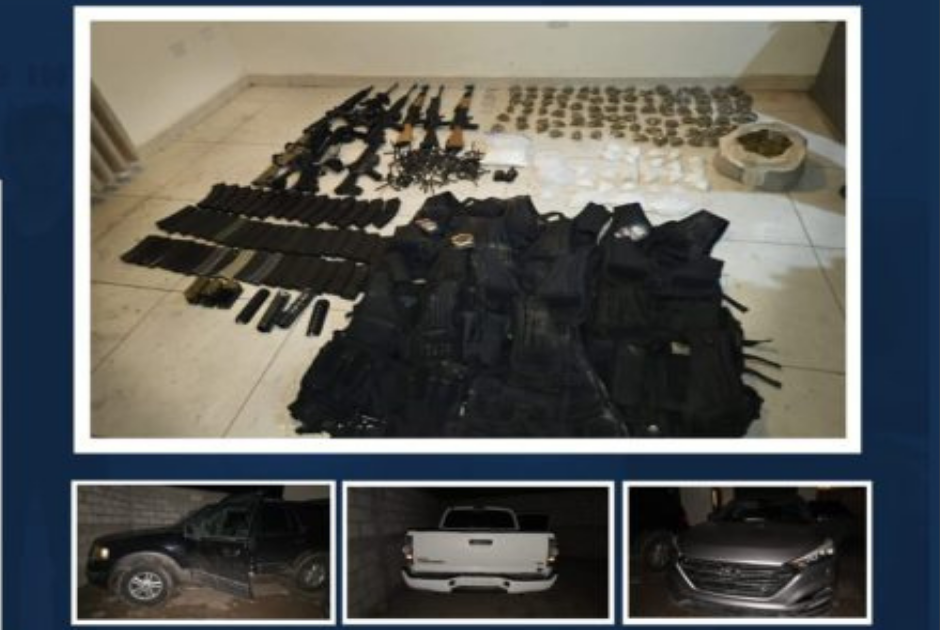 Armamento y vehículos decomisados en Comondú