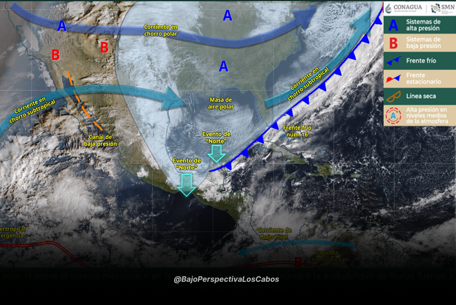 Gráfico que anuncia entrada de frente frío en México