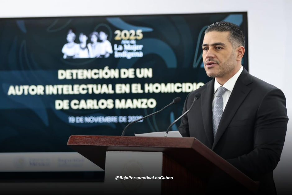 Harfuch reportando la detención del actor intelectual del asesinato de Carlos Manzo