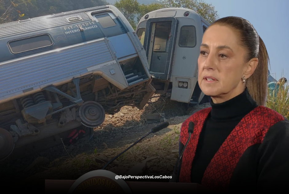 Sheinbaum hablando sobre las víctimas del tren interoceánico