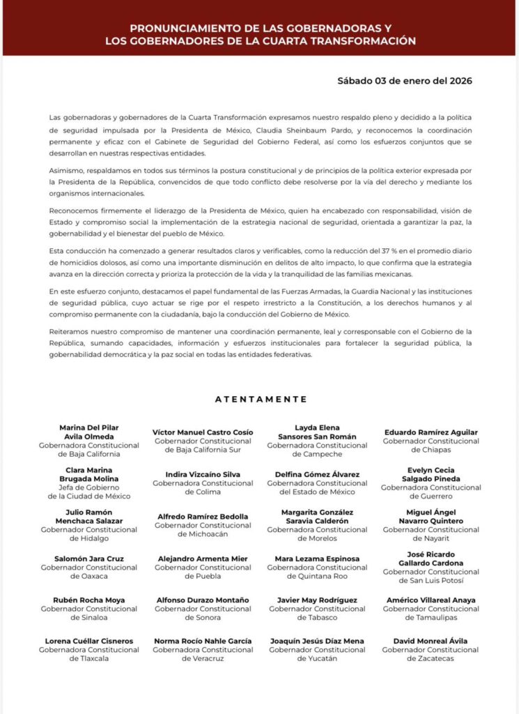 Postura de gobernadores sobre captura de Maduro